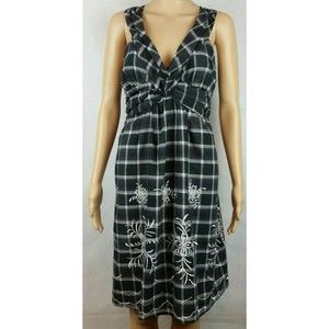 Greater Good Network Womens (M) Embroidered Cotton Sundress Black & White Plaid